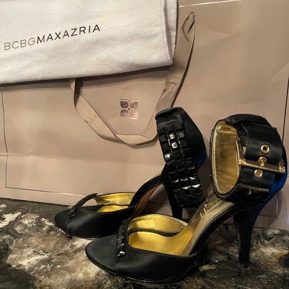 Black Silk and stone high heel shoes - Picture 7 of 7